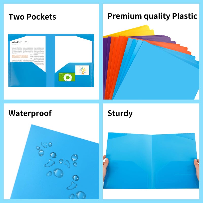 EOOUT 100pcs Plastic Folders with Pockets, Heavy Duty Pocket Folders with 4 Pockets for Office and School, Letter Size, 10 Assorted Colors - Image 4
